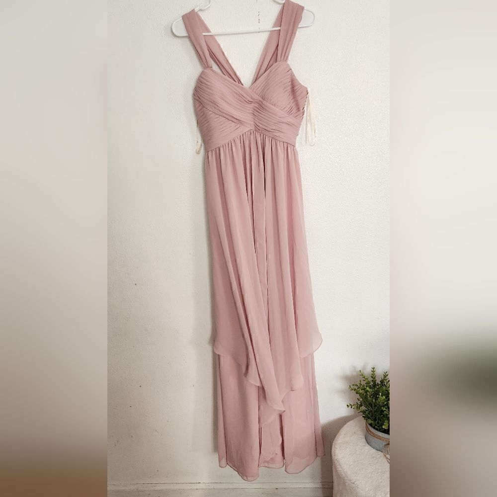 Eliza J New York Blush Chiffon Bridesmaid Dress Size 4 - Picture 5 of 14
